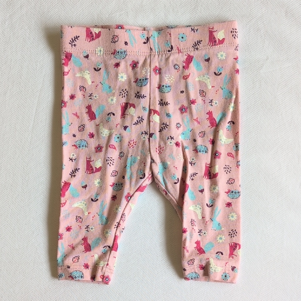 joe fresh floral forest animals pink stretch cotton leggings 0-3 month baby girl